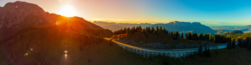 Famous and beautiful Rossfeld panoramic road at the border between Austria and Germany on a sunny day in autumn.