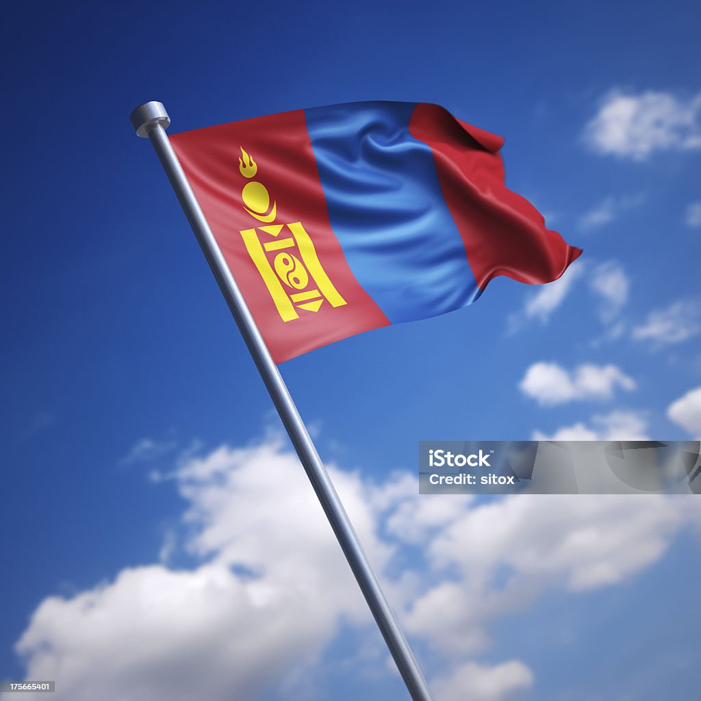 Bandeira da Mongólia contra o céu azul - Foto de stock de Azul royalty-free