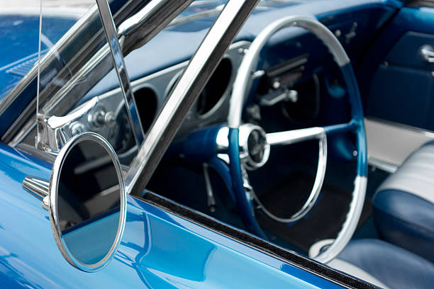 istock Steering wheel and dashboard of an old retro amercan car 175665471
