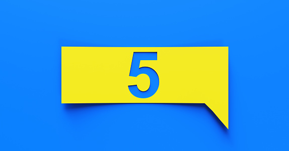Number 5 Written Rectangular Shaped Yellow Chat Bubble On Blue Background