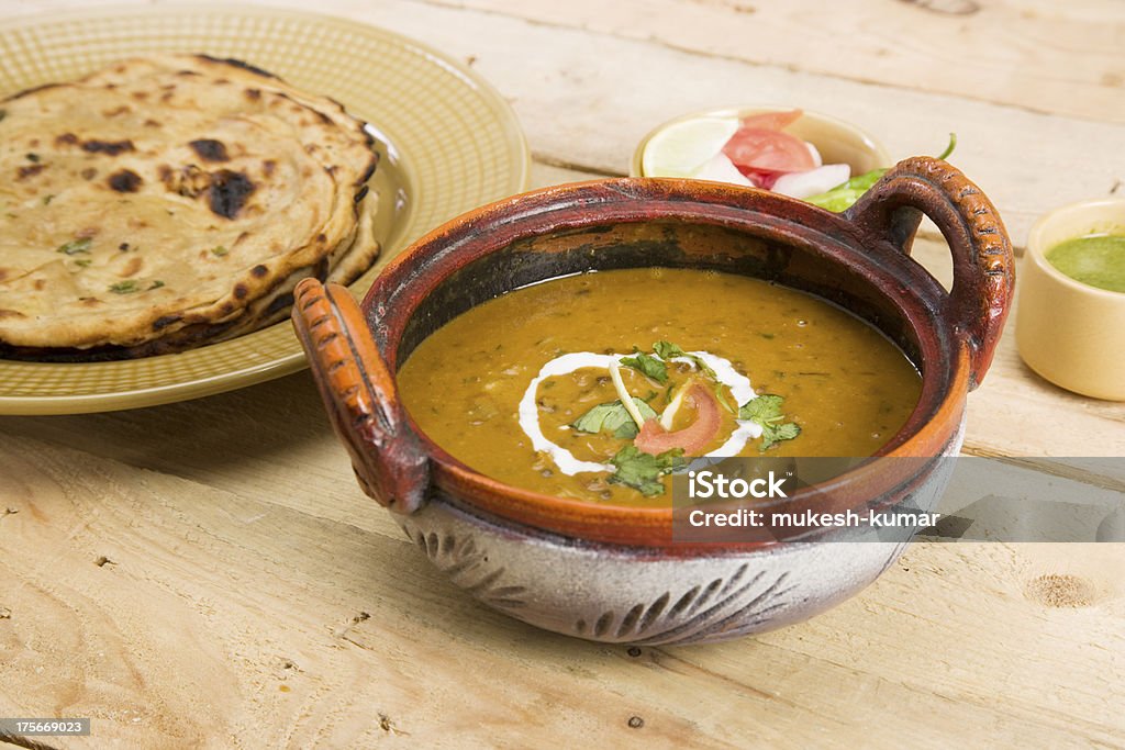 From Makhani Dal Makhani with  Vegetable Stuff Paratha or Indian Bread Bowl Stock Photo