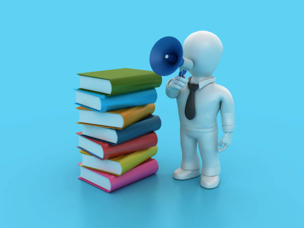 istock Stack of Books with Business Character and Megaphone 1756698737