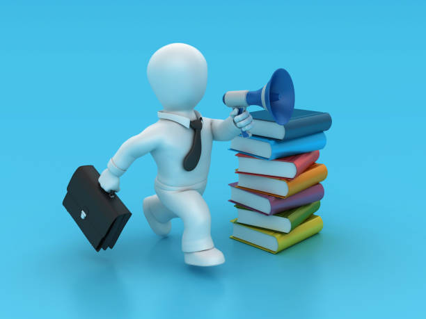 istock Stack of Books with Business Character and Megaphone 1756698747