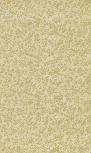 Green Antique Paper Texture Background with Victorian Floral Pattern
