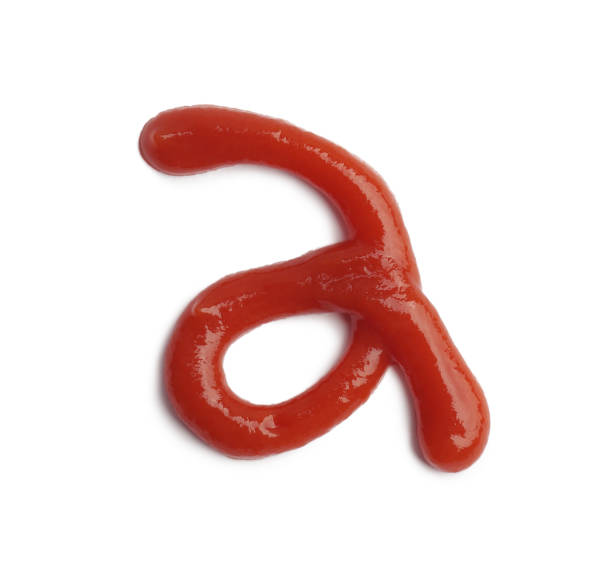 istock Letter A written with ketchup on white background 1756709472