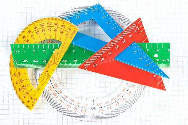 istock Set of colored triangles and lines protractors for drawing. 175671757