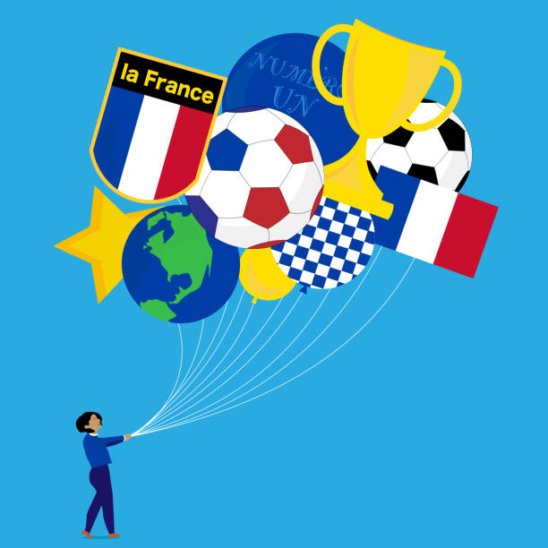 ilustraciones, imágenes clip art, dibujos animados e iconos de stock de globos de fútbol de francia - blue background french culture european culture france