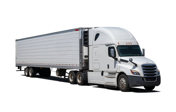 istock White Semi Truck with Cargo Container cleaned of all logos on white background. 1756742237