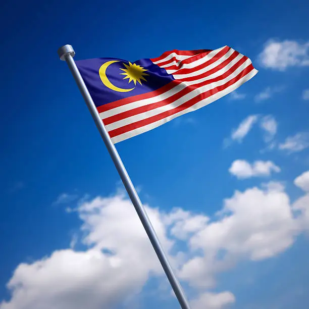 Flag of Malaysia. Shallow depth of field and motion blur 3d render.