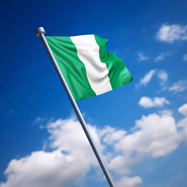 Flag of the Federal Republic of Nigeria. Shallow depth of field and motion blur 3d render.