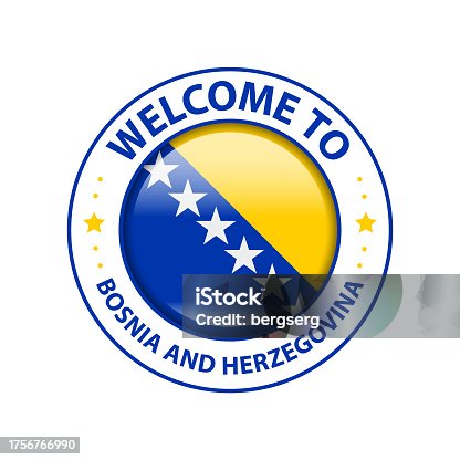 istock Vector Stamp. Welcome to Bosnia and Herzegovina. Glossy Icon with National Flag. Seal Template 1756766990