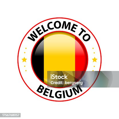 istock Vector Stamp. Welcome to Belgium. Glossy Icon with National Flag. Seal Template 1756768057