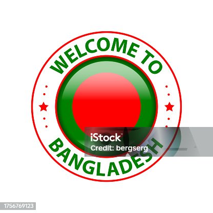 istock Vector Stamp. Welcome to Bangladesh. Glossy Icon with National Flag. Seal Template 1756769123