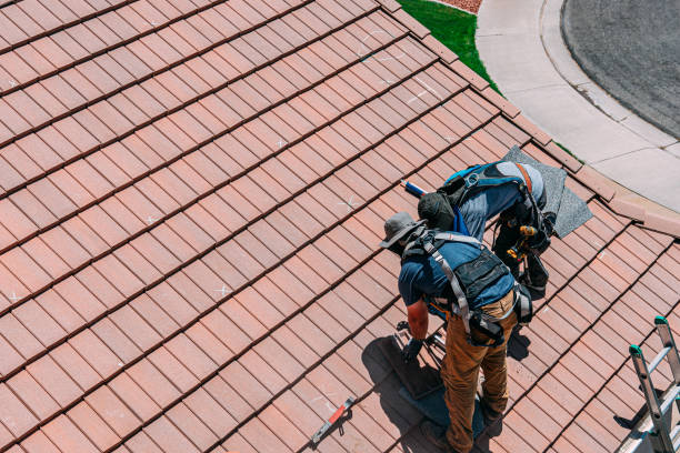 istock Elevated High Angle View of Solar Installation Utility Workers Preparing a Tile Roof for Solar Panels with Copy Space 1756776611