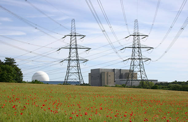 sizewell a & b - factory field electricity pylon sizewell b nuclear power station zdjęcia i obrazy z banku zdjęć
