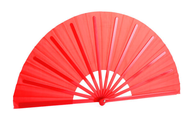 istock Bright red hand fan isolated on white 1756777702