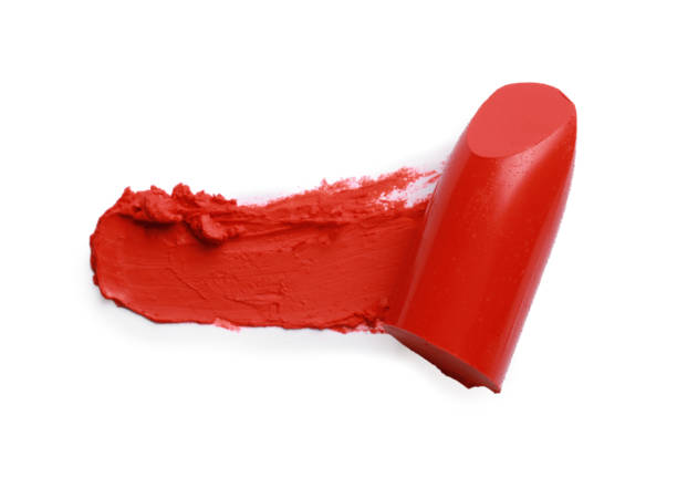 istock Bright lipstick and smear on white background, top view 1756777707