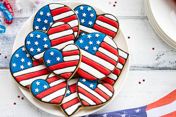 Patriotic cookies Cookies decorated for Independence Day, Labor Day or Memorial Day white sugar cookie stock pictures, royalty-free photos & images