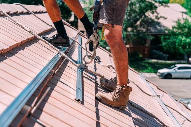 istock Rope Fall Arrestor device for Roof Worker with Hook Clip to meet Safety Standards while installing Solar Panels 1756780977