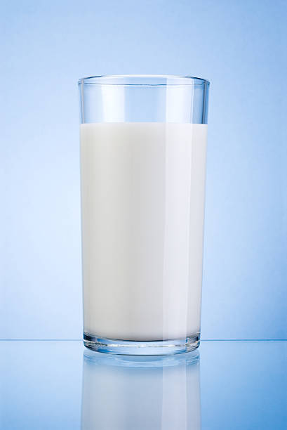 istock Glass of fresh milk isolated on a blue background 175679448