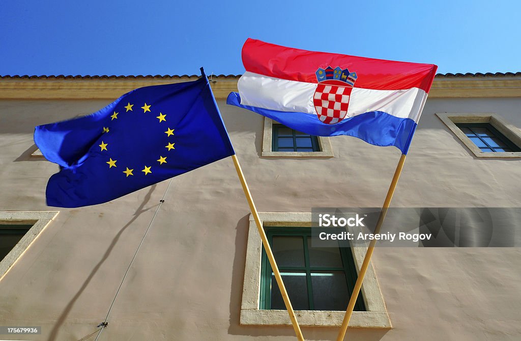 Croate et drapeaux de l'Union européenne - Photo de Blanc libre de droits