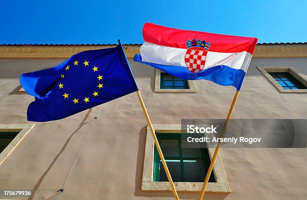 Foto de Croata E União Europeia Flags e mais fotos de stock de Amarelo - Amarelo, Azul, Bandeira