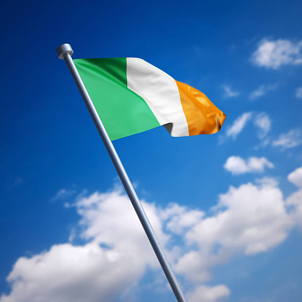 Flag of the Republic of Ireland. Shallow depth of field and motion blur 3d render.