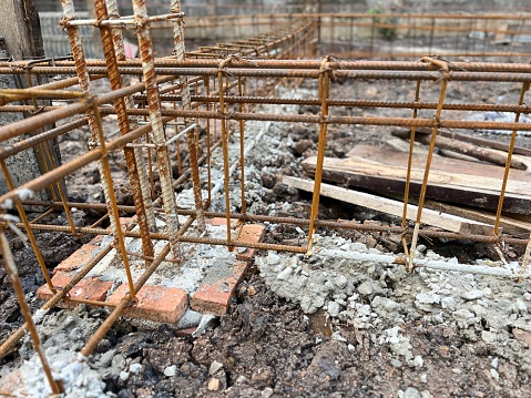 Close-up reinforcement of concrete work in construction site