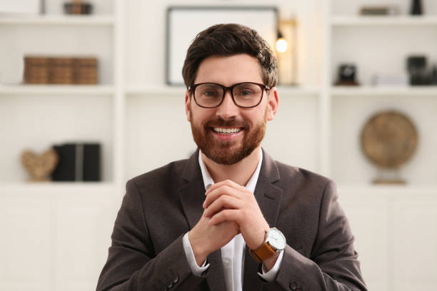 istock Happy businessman having online video call in office, view from web camera 1756815518