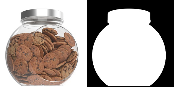 3D rendering illustration of some chocolate cookies in a glass jar