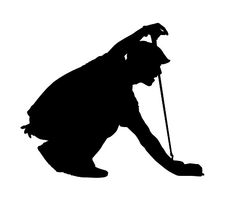 Golf Sport Silhouette - Golfer kneeling judging putting angle