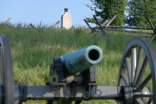 A large black canon from the United States Civil War, located in the Gettysburg National Military Park