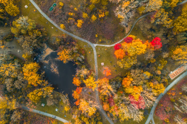 istock Autumn in Laval, Canada, aerial view 1756905055