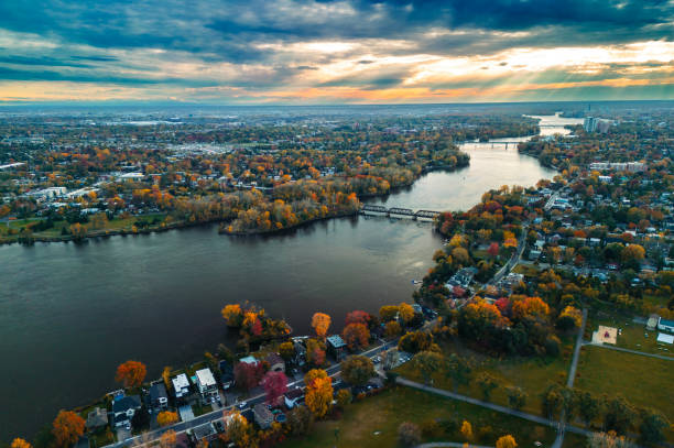istock Autumn in Laval, Canada, aerial view 1756905056