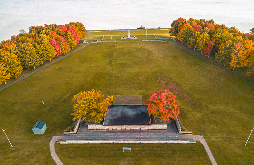 Aerial view of Fort Chambly during sunset summer by the Richelieu river