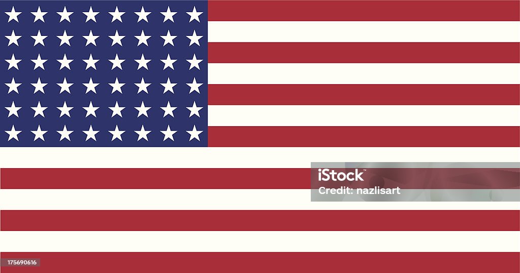 US Flag WWI-WWII (48 stars) Flat Official colors in CMYK and official aspect ratio. Illustration of a Flat US 48 star flag of the period 1912-1959. This design was used by the US in both World Wars and the Korean war. EPS 10 without tranparencies and a 30 Mpxls Q12 JPEG preview. American Flag stock vector