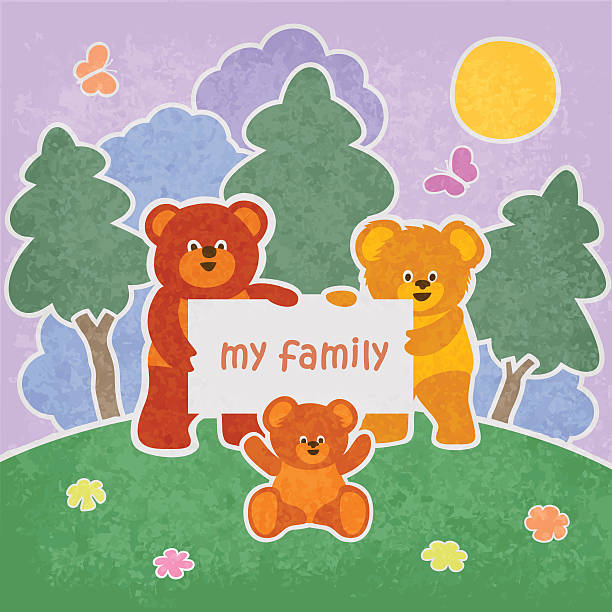 Teddy bears family vector art illustration