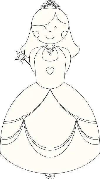 Vector illustration of Cute Princess in Outline