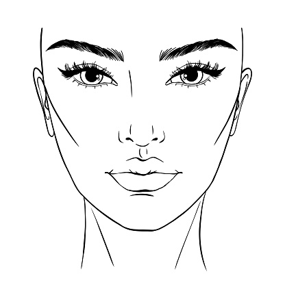 Beautiful woman portrait. Face chart Makeup Artist Blank Template. Vector illustration.