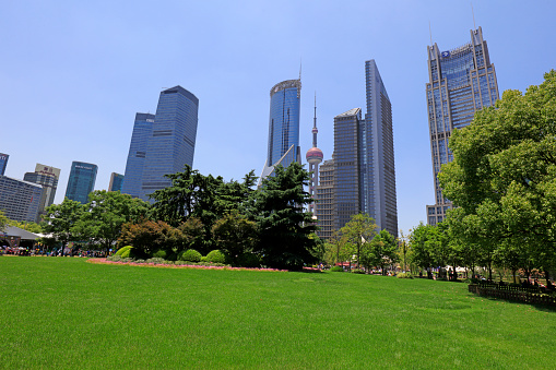 Shanghai, China - June 1, 2018: Architectural scenery of Lujiazui in Pudong, Shanghai, China