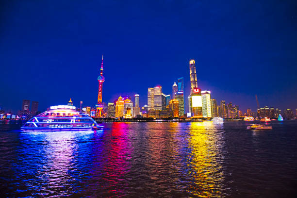 Shanghai, China - June 1, 2018: Night view of Shanghai Bund, China
