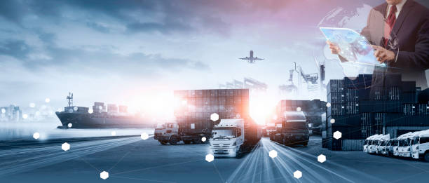 istock Global business of Container Cargo freight train for Smart business logistics and transportation concept, Air cargo trucking and maritime shipping, Online goods orders worldwide 1756973134