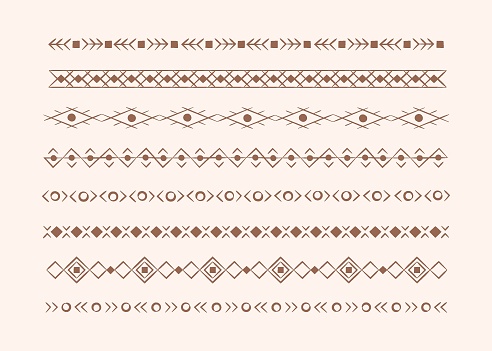 Native American ethnic pattern design stripes. Tribal geometric vector boho motif, textured ornament illustrations