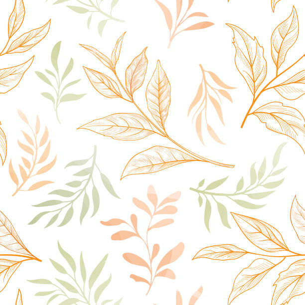 ilustrações, clipart, desenhos animados e ícones de padrão floral sem costura. ramo com folhas de textura outonal suave. florescer natureza jardim de verão fundo texturizado folhas - vector branch leaf affectionate