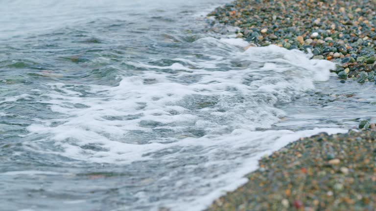 Lake Bed Of Rocks Or Pebbles In Water. Multicolored Pebbles. Colorful River Pebbles With Water. Bokeh.