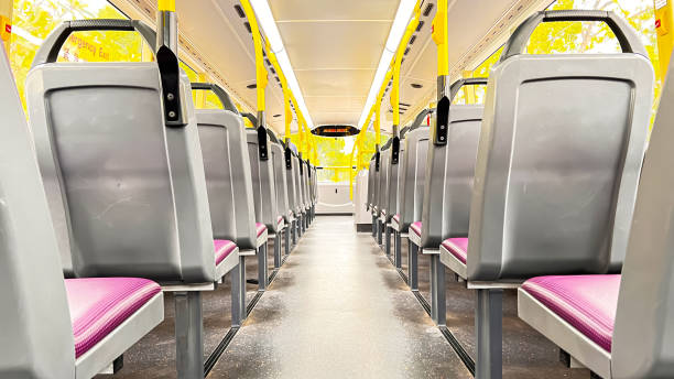 istock Back view of seats on empty double decker bus 1757109593