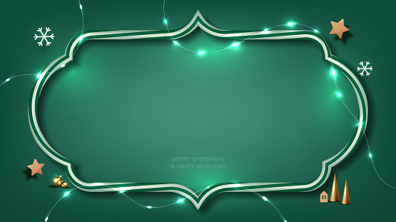 Christmas Green background frame with Empty space, Christmas decoration festive. Vector illustration.