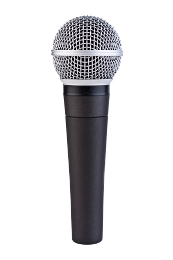 A handheld ball head microphone with detailed texture. Isolated on white. Clipping path included.