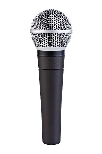 A handheld ball head microphone with detailed texture. Isolated on white. Clipping path included.