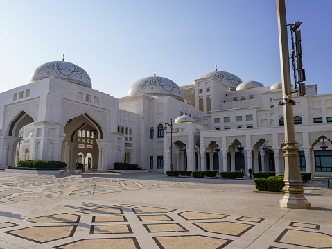 Abu Dhabi, UAE - March,16,2023: Abu Dhabi Royal Palace inside and outside,